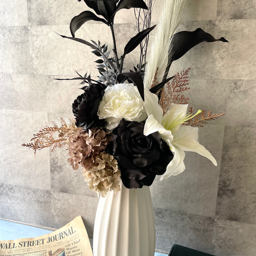 ブーケ　花束　ハンドメイド　造花　推し活　モノトーン　黒　白 m71102633562_1.jpg?1768445236