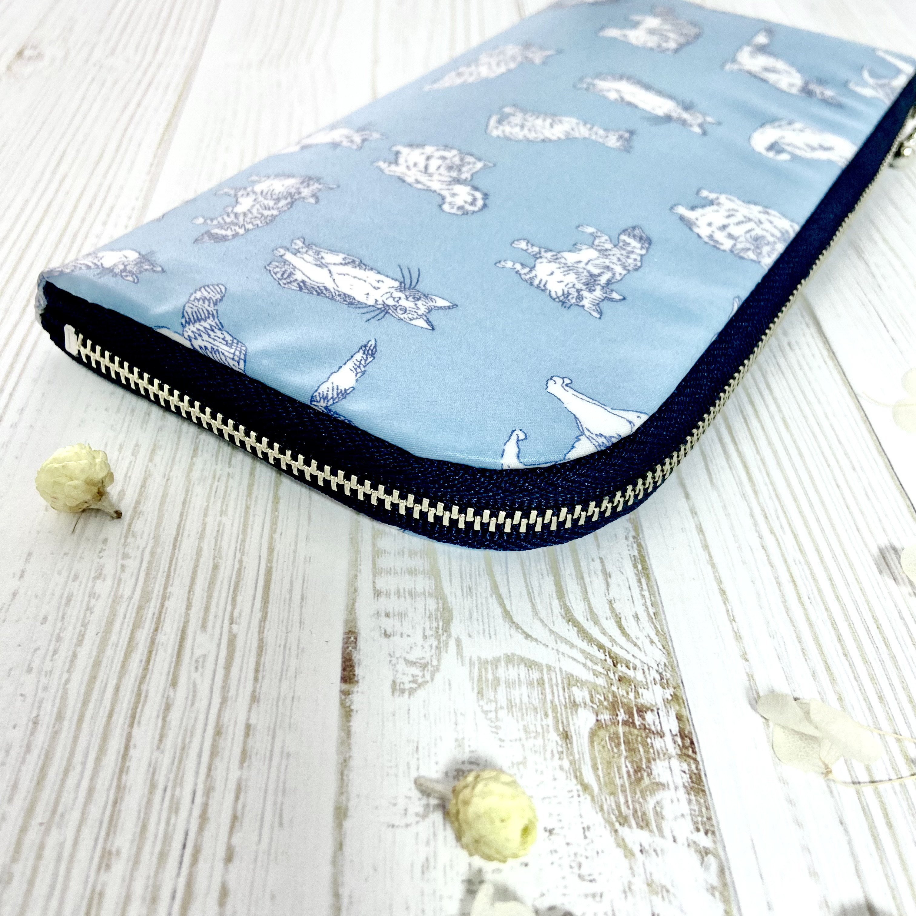 ＊ラミネート＊ がま口長財布 スリム 選べる ミャオウ 猫 リバティプリント使用