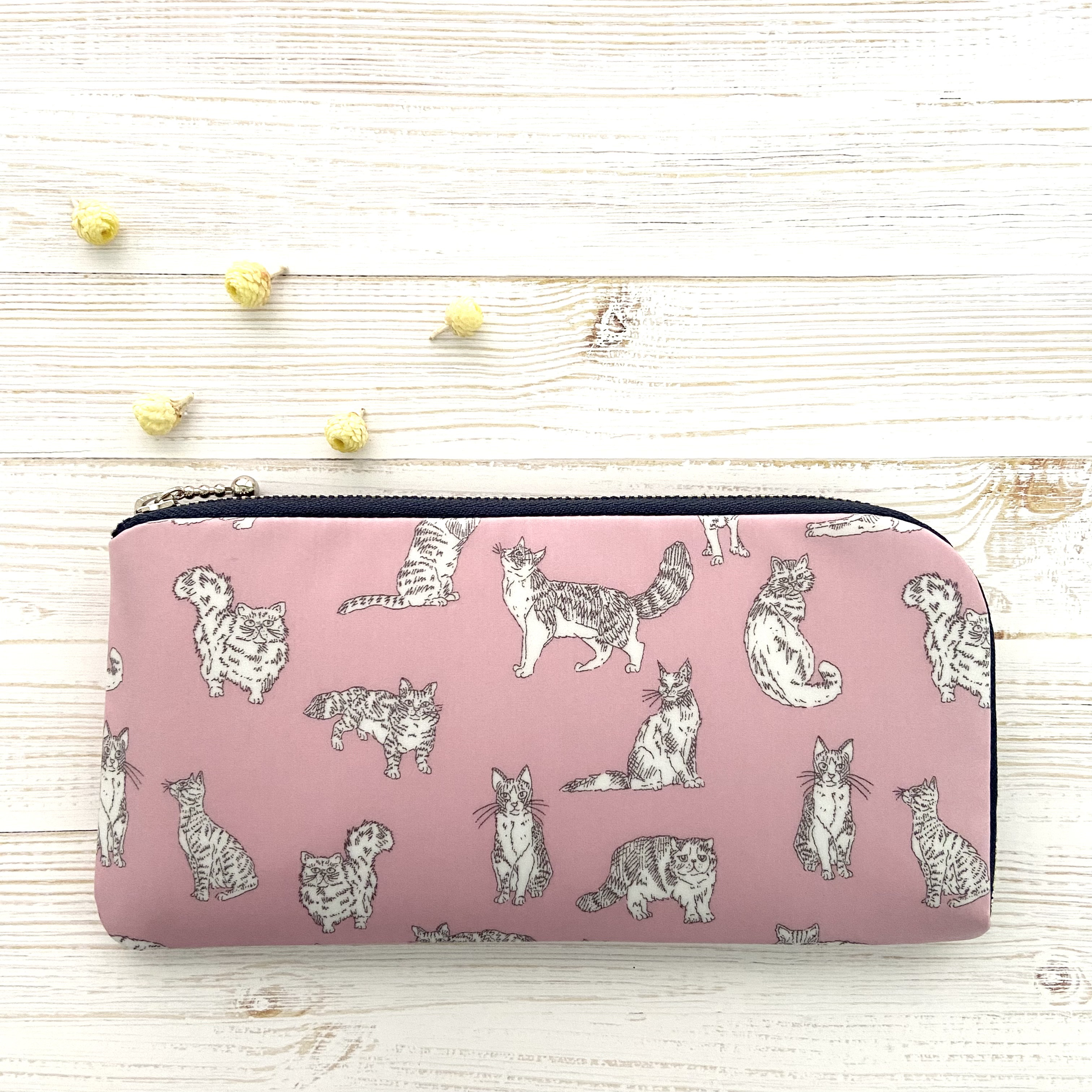 ＊ラミネート＊ がま口長財布 スリム 選べる ミャオウ 猫 リバティプリント使用