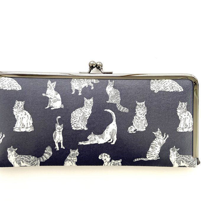 ＊ラミネート＊ がま口長財布 スリム 選べる ミャオウ 猫 リバティプリント使用