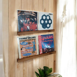 杉無垢材のレコードディスプレイ LP5枚用2本セット 壁掛け ウォール