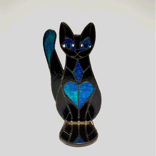 妙義神社 東京駒黒猫ステンドグラス風黎明守り透明クリア 金運滿堂】