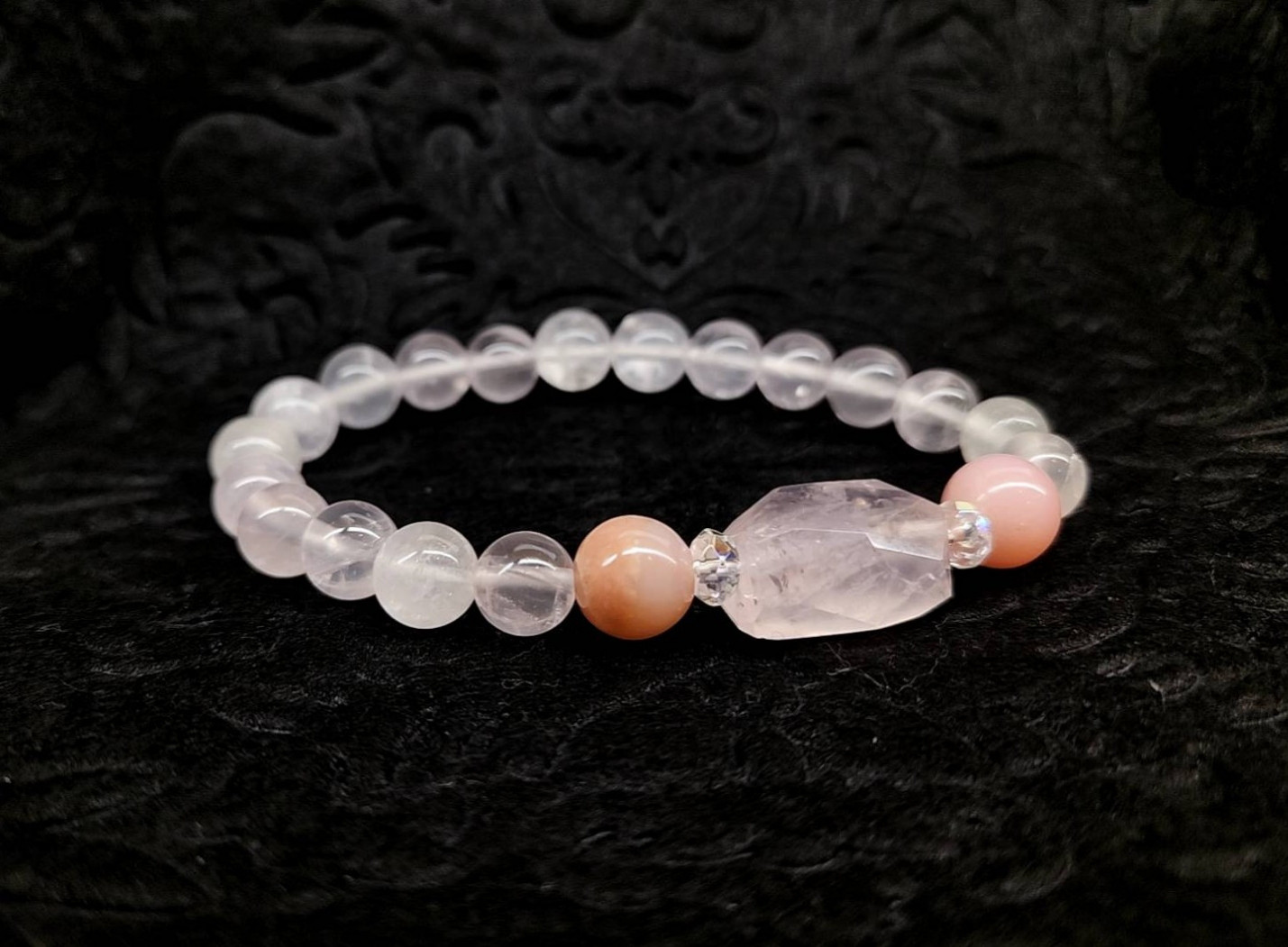 ローズクォーツカット(タンブル)&ピンクオパール&ローズクォーツ◇ブレスレット◇天然石