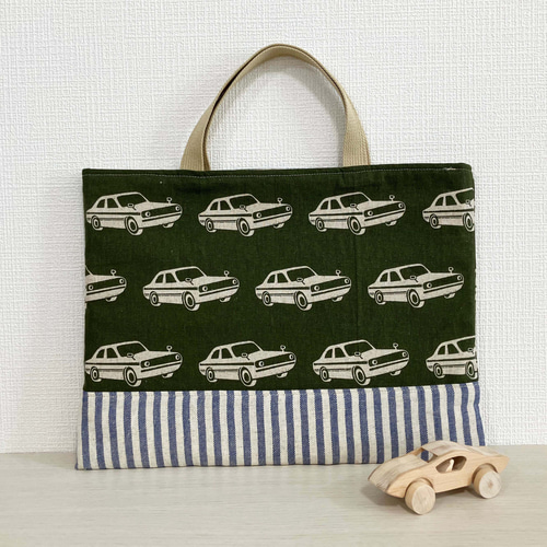 30x40エチノ車柄レッスンバッグ グリーン レッスンバッグ がたごとぶー