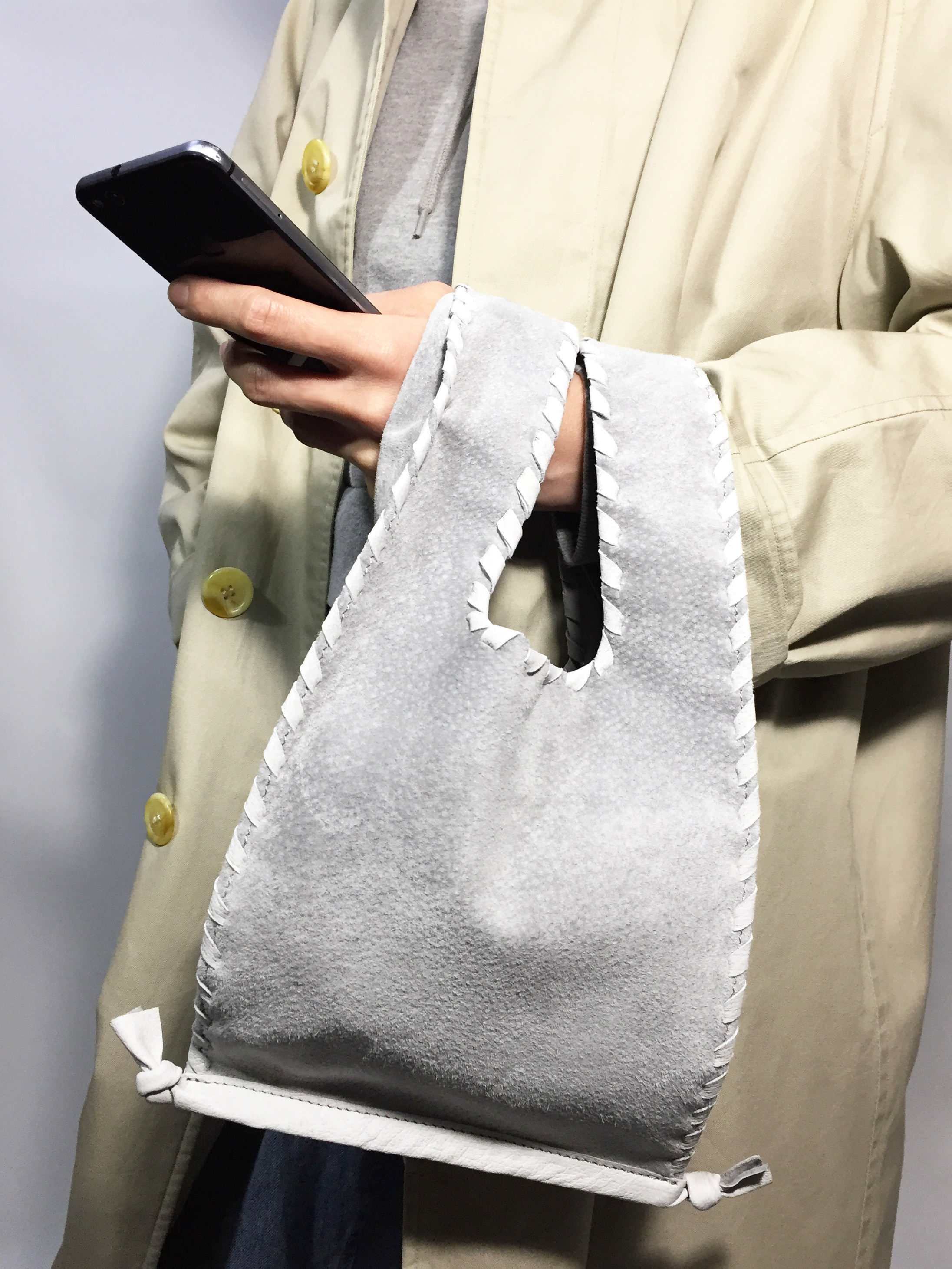 レザーミニバッグ【ライトグレー】本革エコバッグ