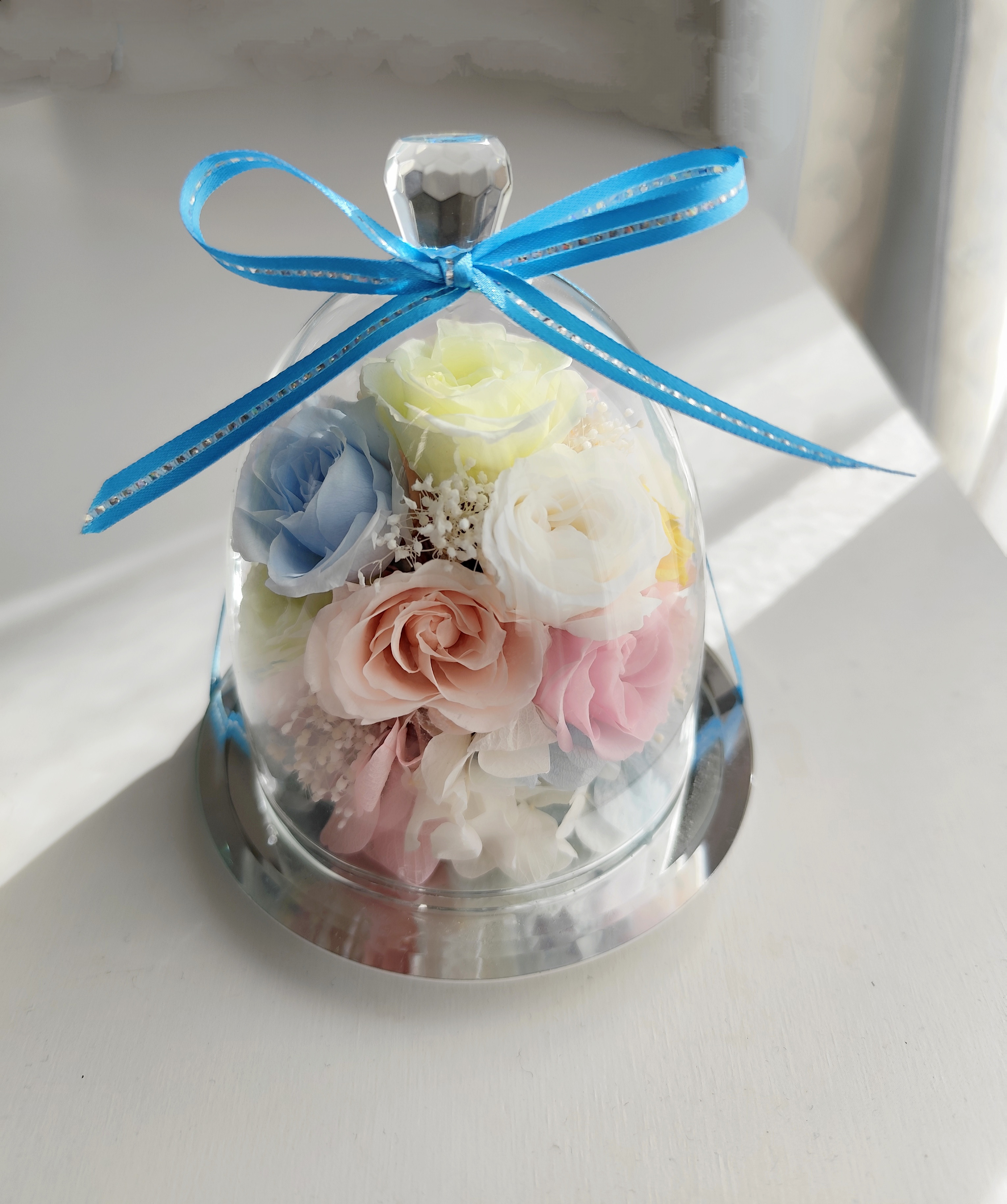 フルール（レインボー）（プリザーブドフラワーガラスドーム入り）出産祝 誕生日祝 初誕生 贈り物 ギフト 記念日  お供え