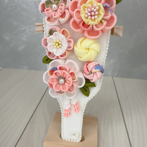 羽子板 雛人形 初節句 白 ピンク かわいい 卓上 つまみ細工 花 出産