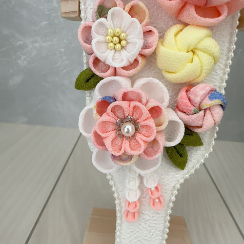 羽子板 雛人形 初節句 白 ピンク かわいい 卓上 つまみ細工 花 出産