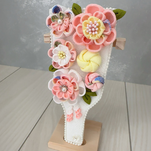 羽子板 雛人形 初節句 白 ピンク かわいい 卓上 つまみ細工 花 出産