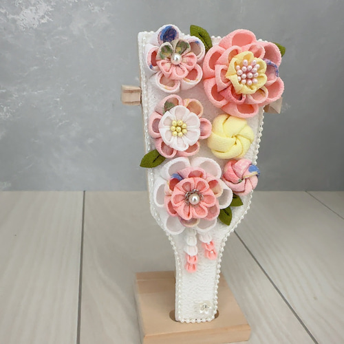 羽子板 雛人形 初節句 白 ピンク かわいい 卓上 つまみ細工 花 出産