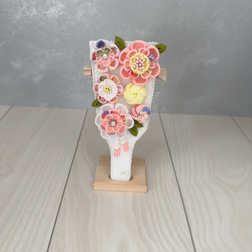 羽子板 雛人形 初節句 白 ピンク かわいい 卓上 つまみ細工 花 出産