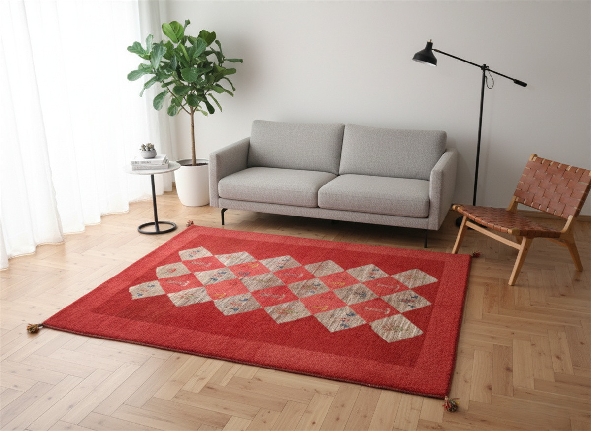 ペルシャ　ギャッベ　アマレバフト　リビング　197x157cm　ラグ　ザクロの木　RJ10675