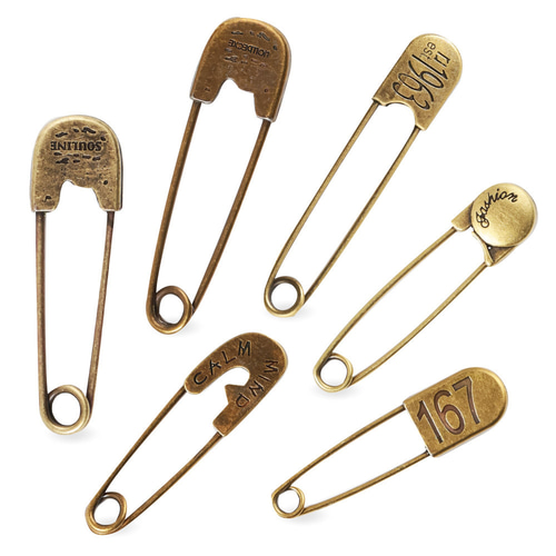 AtLast&Co キーリング ランドリーピン セット 真鍮 ランドリーピン 6個セット 安全ピン 燻し加工 ダークブロンズ