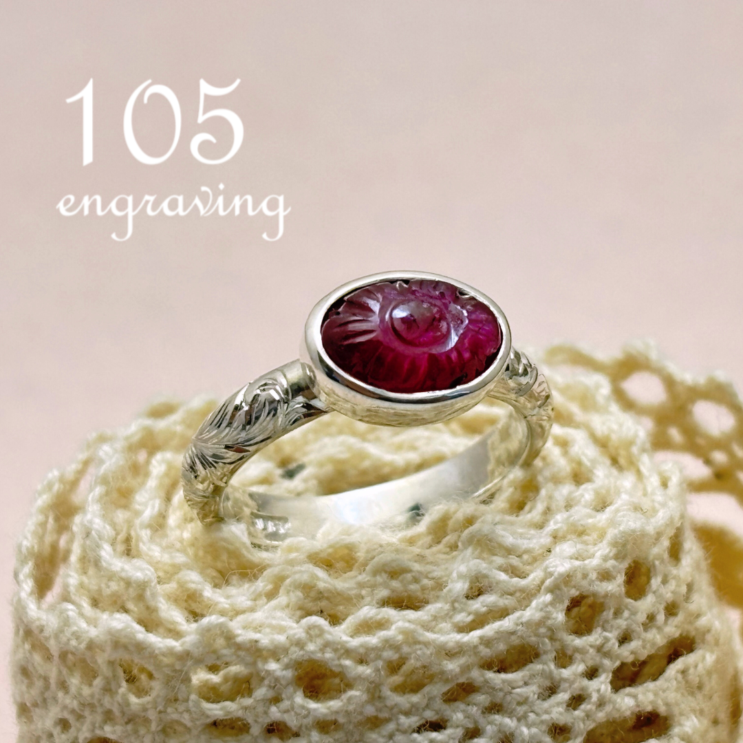 1点もの 　花彫刻ルビー ハンドエングレービングシルバーリング 11号