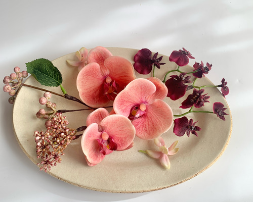 ピーチ　バーガンディ　胡蝶蘭　ウェディングブーケ　アーティフィシャルフラワー造花 ウェディングブーケ アーティフィシャルフラワーブーケ 胡蝶蘭