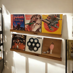 杉無垢材のレコードディスプレイ LP2枚用2本セット 壁掛け ウォール