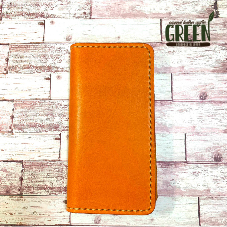 訳あり／現品限り　栃木レザー　iPhone 12対応　スマホケース　キャメル　2枚ポケット付き　本革　手帳型