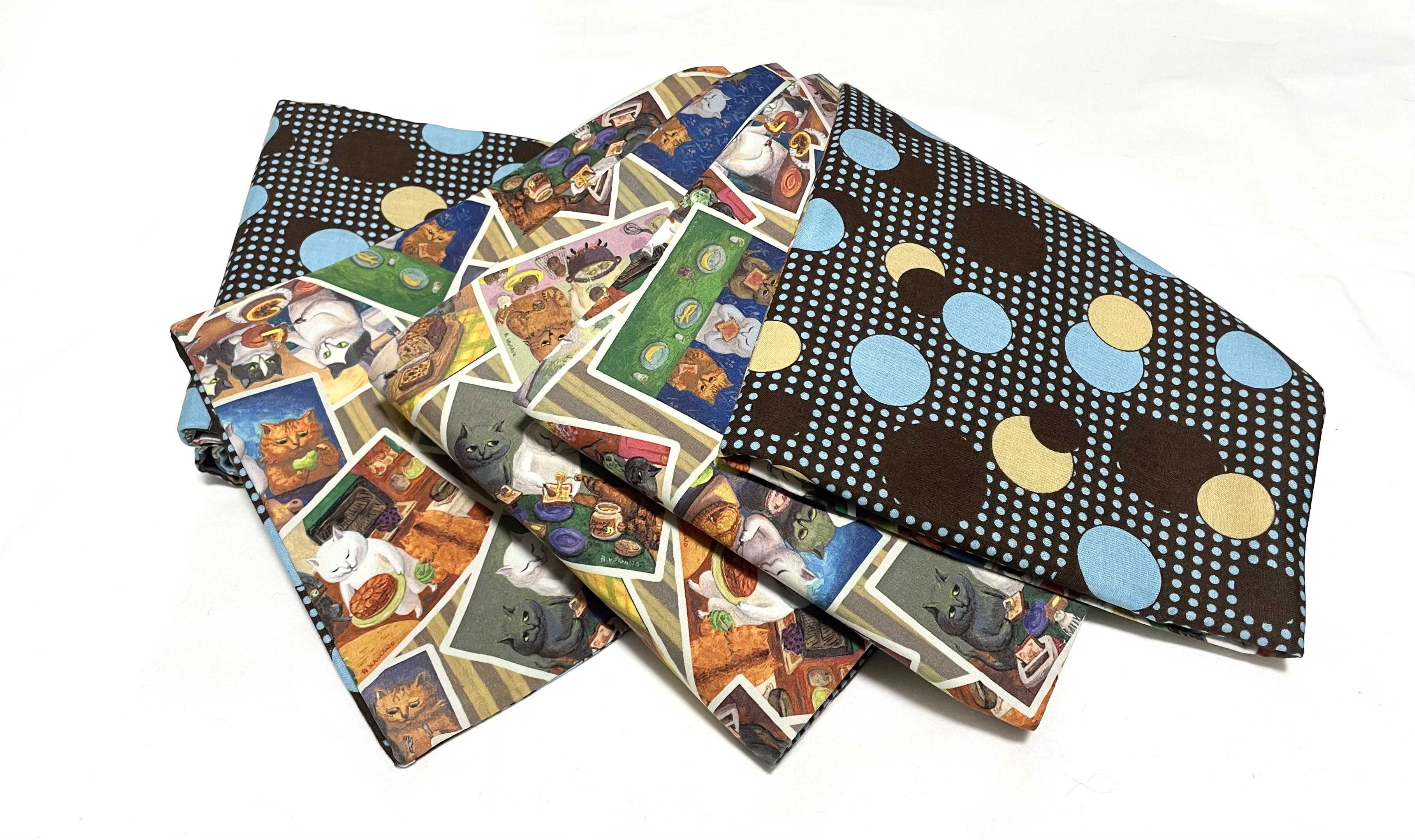 ふくよか猫ちゃん柄半幅リバーシブル帯