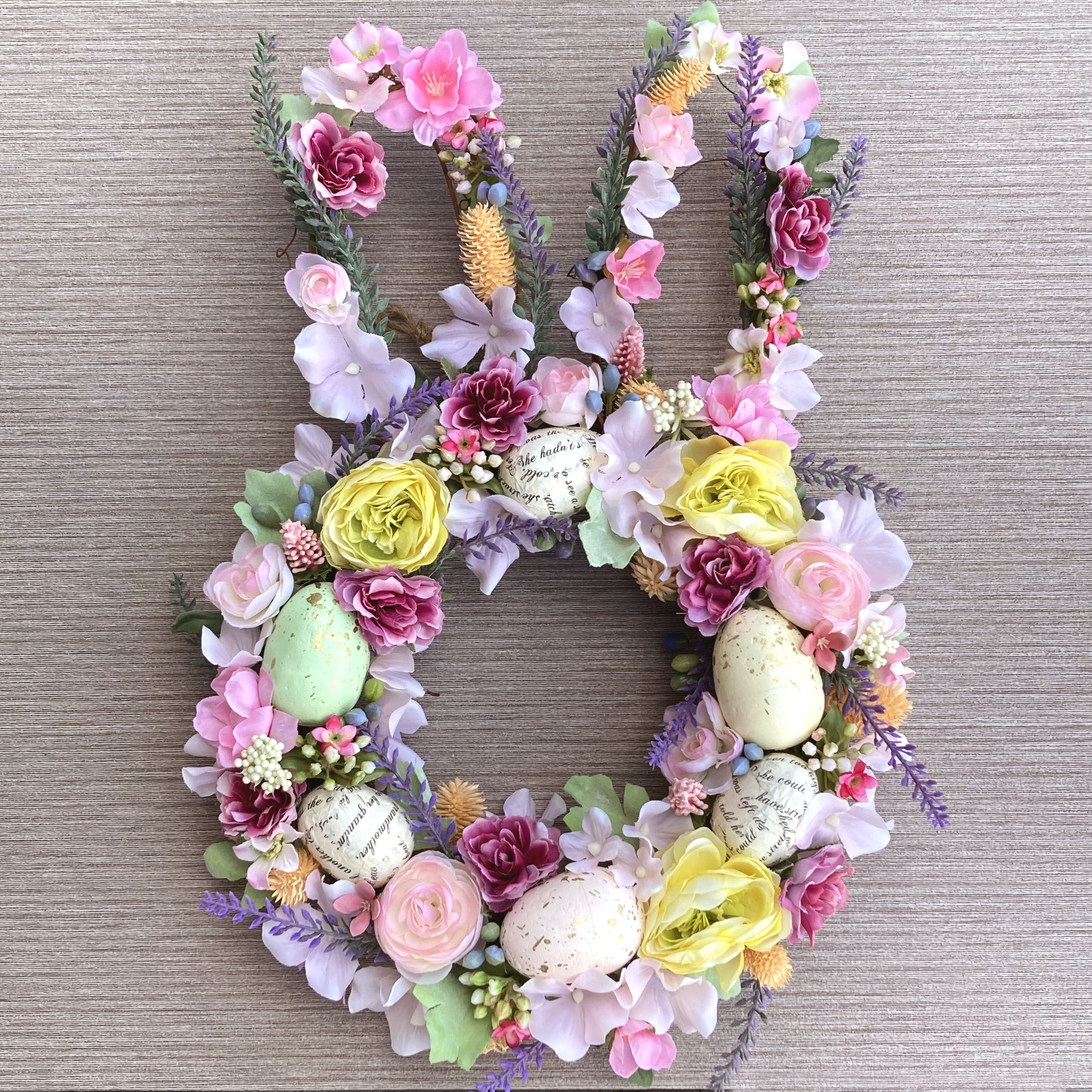 一点物／うさぎ【春リース】お花たっぷり パステルエッグのイースターリース　イースターバニー／イースター飾り