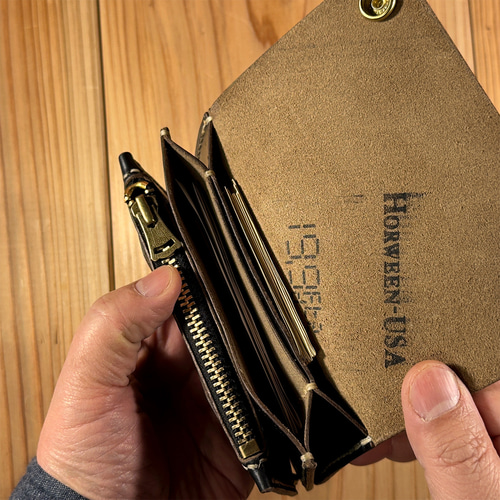 クロムエクセル　トラッカーウォレット　ミドル　黒　茶心　3層　HORWEEN クロムエクセル トラッカーウォレット ミドル 黒 茶心 3層