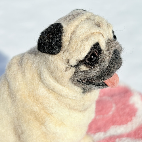 ニコニコパグちゃん】パグ 【手乗り高さ10cm】羊毛フェルトパグ 手乗り