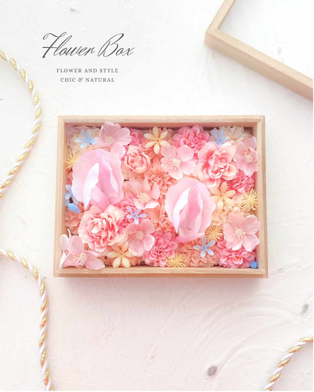 春のボックスアレンジメント　アーティフィシャルフラワー　造花　桜　ピンク　プレゼント　癒し　光触媒加工