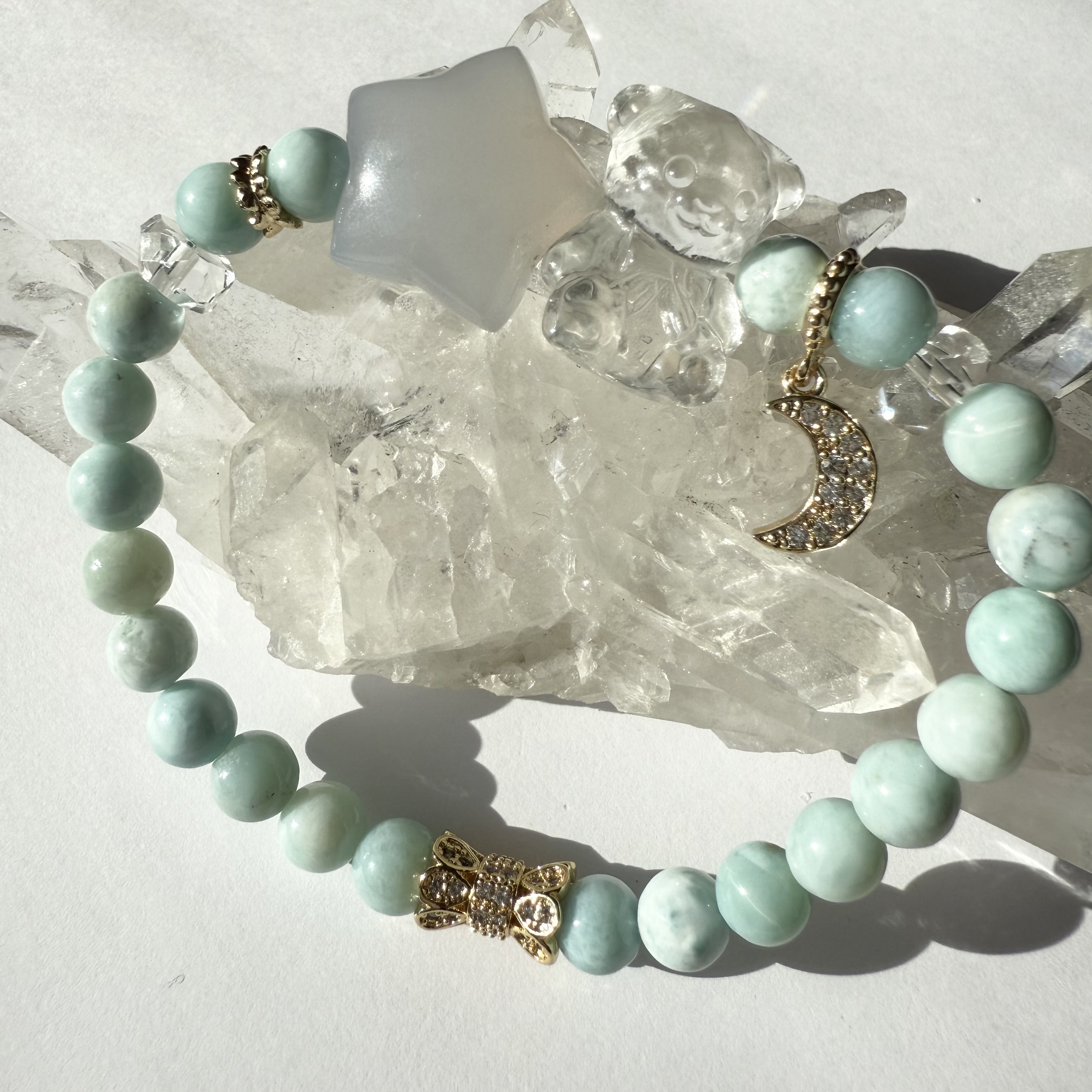 ラリマー 水晶 くま 瑪瑙 星 ブレスレット