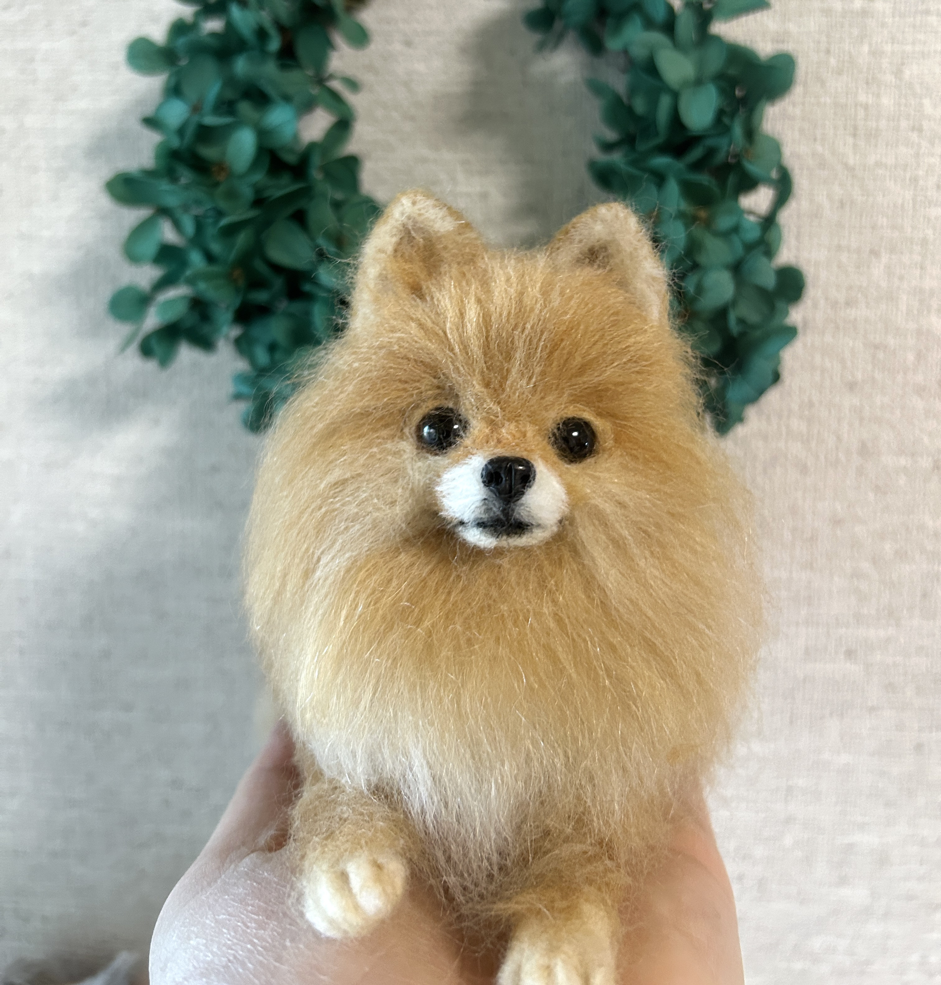 羊毛フェルト ポメラニアンちゃん　オレンジ色　パピーちゃん 羊毛フェルト ポメラニアンちゃん オレンジ色 パピーちゃん
