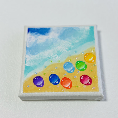 10cm】海 星の砂 虹色 キャンバスアート カラフル アクリル絵の具