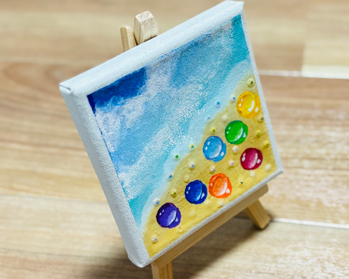10cm】海 星の砂 虹色 キャンバスアート カラフル アクリル