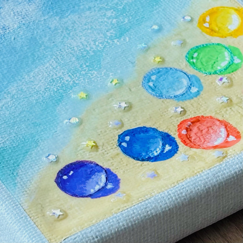 10cm】海 星の砂 虹色 キャンバスアート 原画 カラフル 色の力 運気