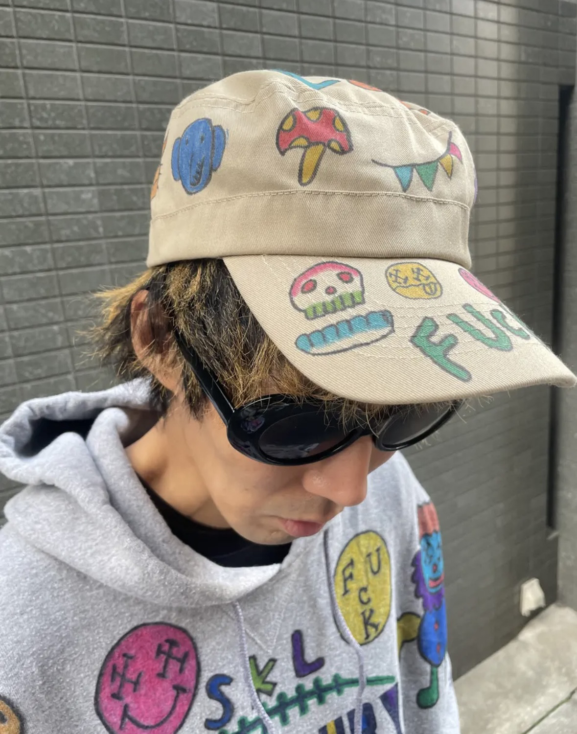 キャップ　ワークキャップ　リメイク　リメイクキャップ　カラフル　派手　個性派