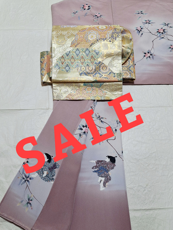 6,000円引き！ワンタッチ着物 くらわん着物 正絹訪問着リメイク 青み