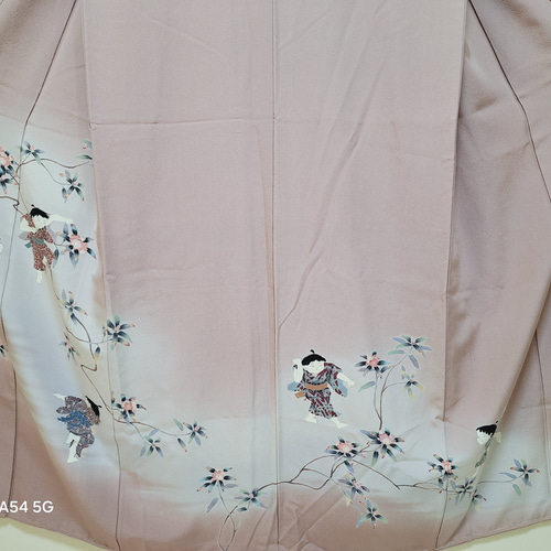 ワンタッチ着物 くらわん着物 正絹訪問着リメイク 青み桃色石楠花唐子