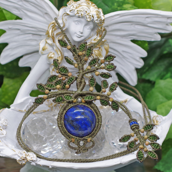 ラピスラズリ＆オパールのマクラメ編みネックレス　天然石 ラピスラズリ マクラメ ネックレス ラピスラズリ＆オパール