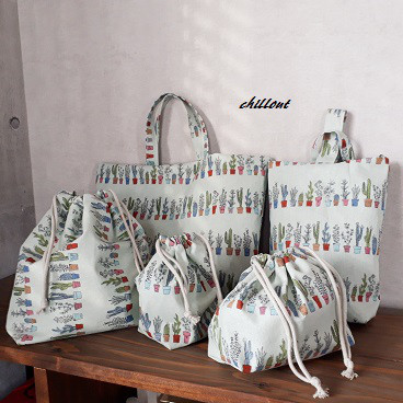 【ソフトリネン】入園バッグ５点セット：サボテン：くすみグリーン【0431】