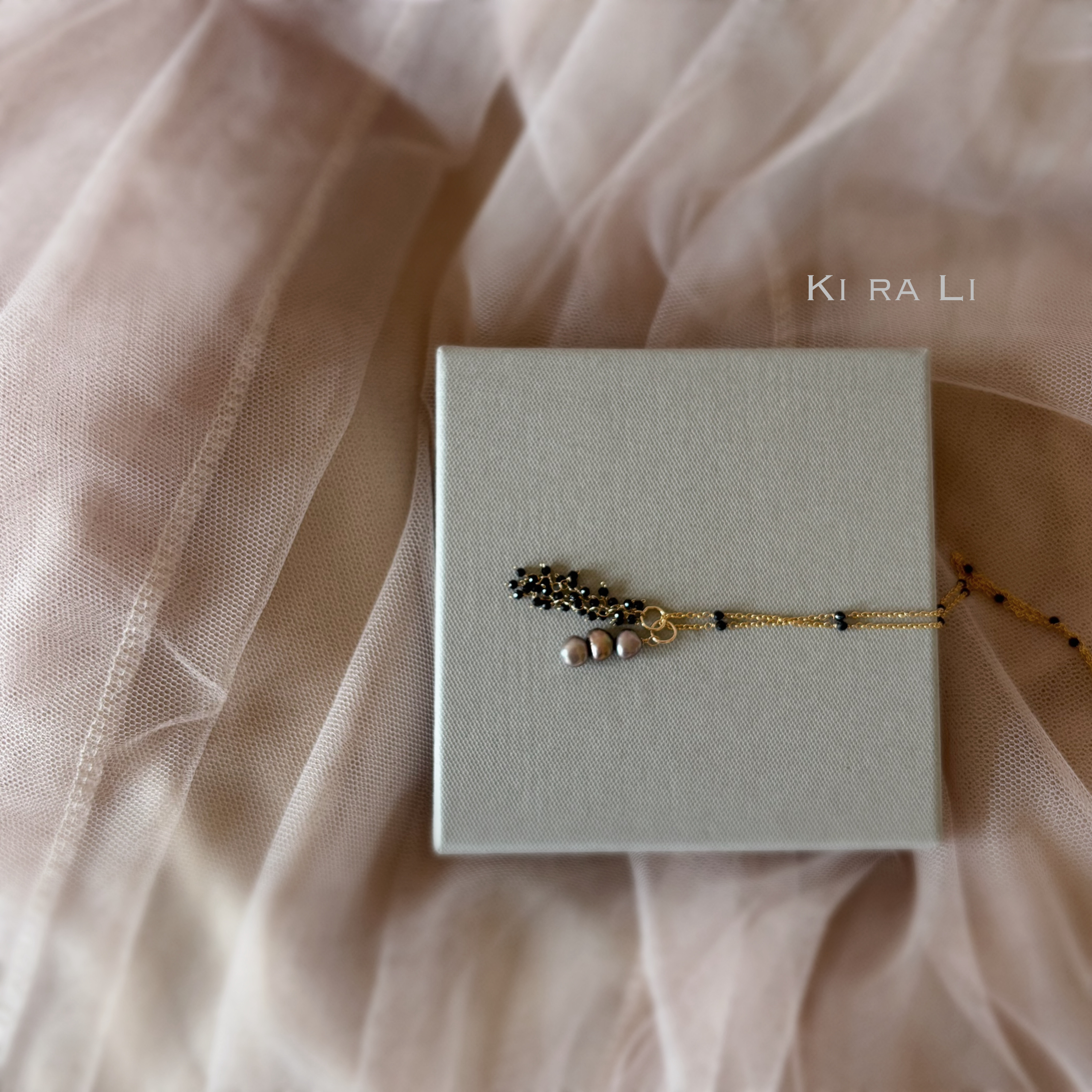 送料無料　14KGF スピネルのステーションネックレス　パールとスピネルのチャーム付