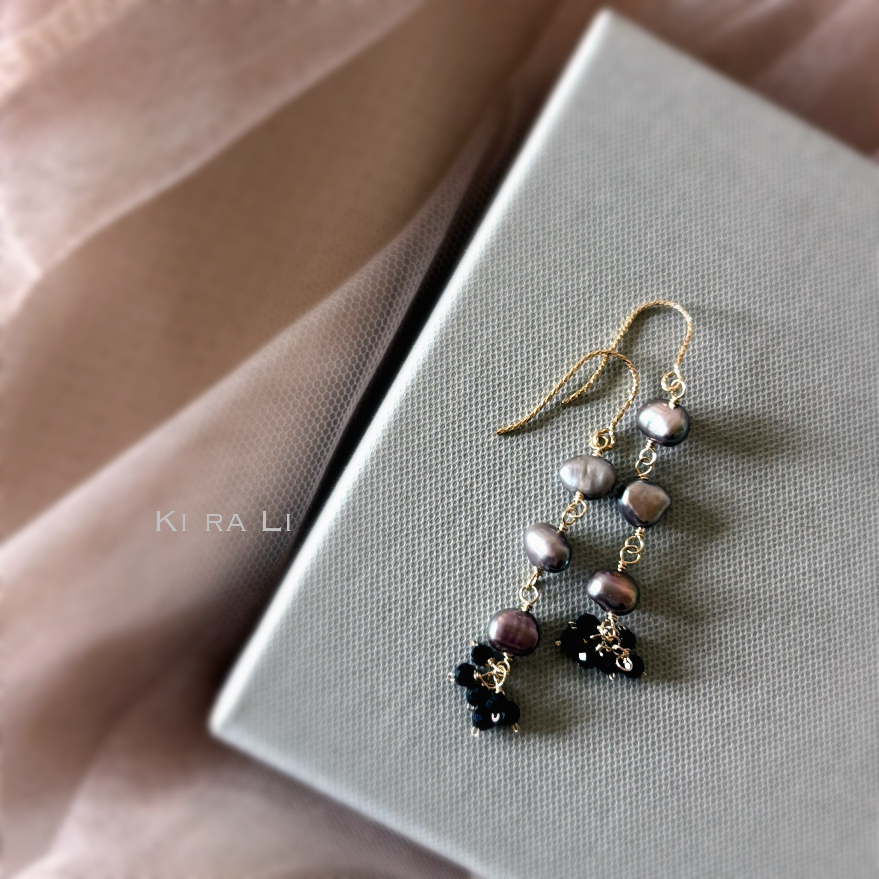 送料無料　14KGF スピネルのステーションネックレス　パールとスピネルのチャーム付