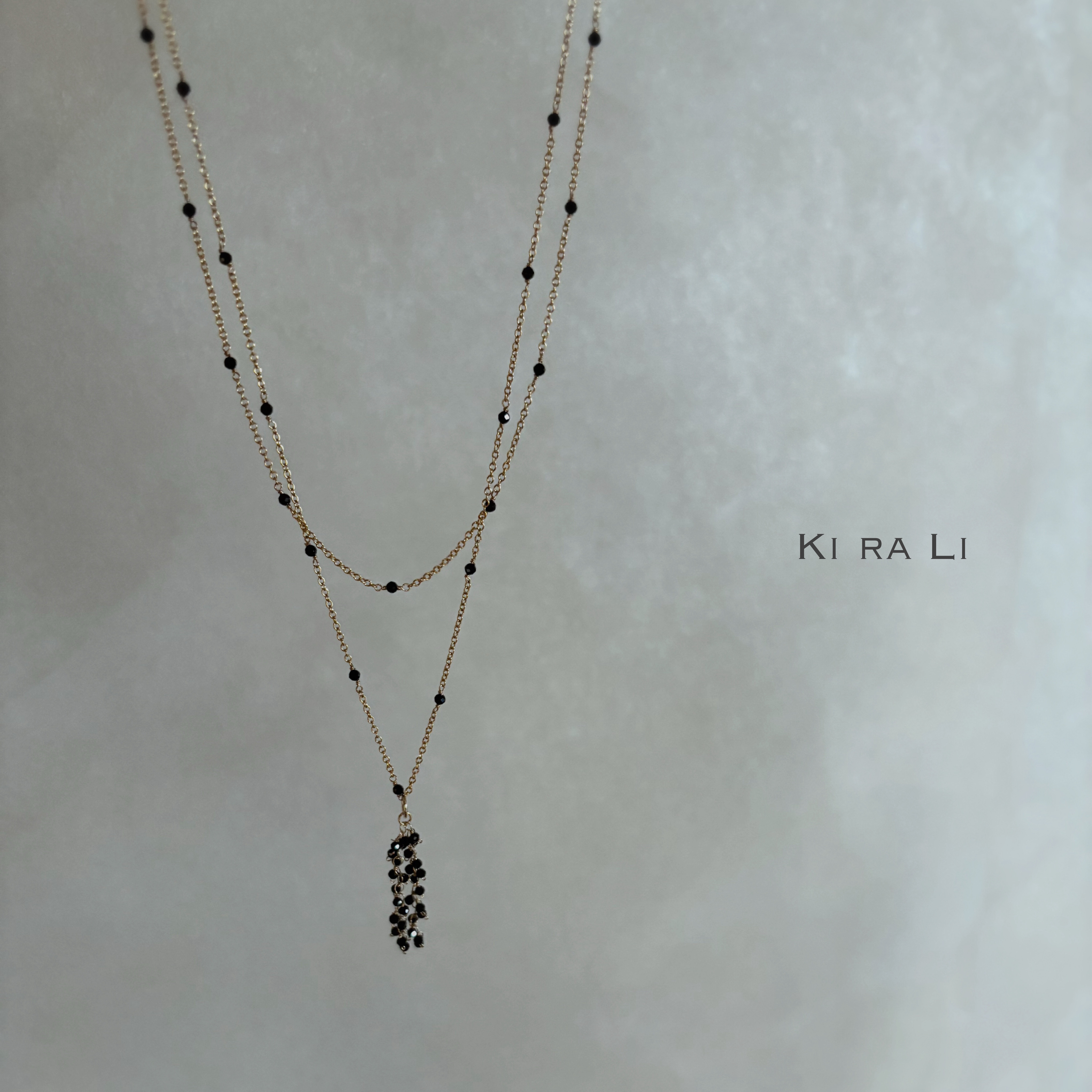 送料無料　14KGF スピネルのステーションネックレス　パールとスピネルのチャーム付