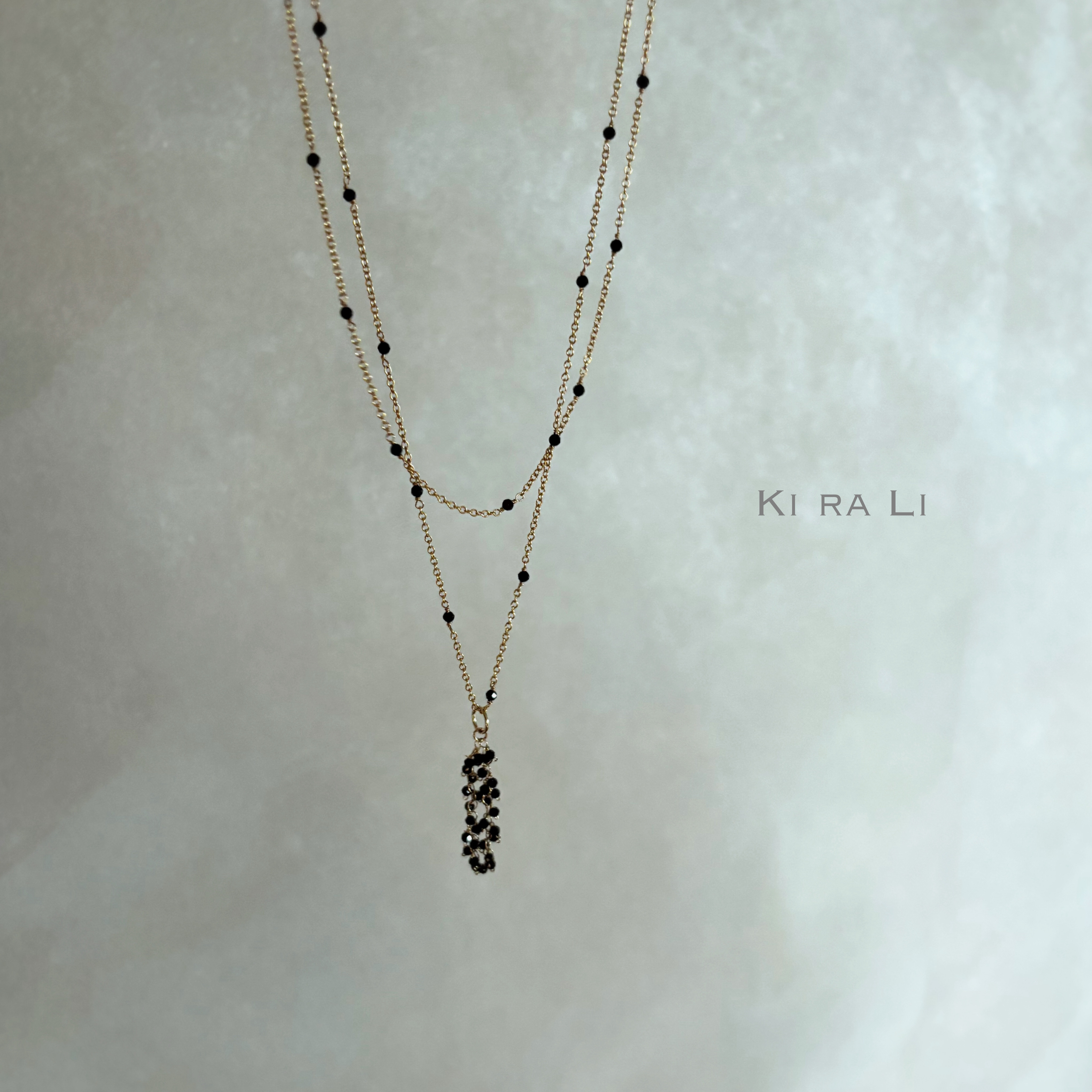 送料無料　14KGF スピネルのステーションネックレス　パールとスピネルのチャーム付