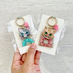 人気♡お花のインド刺繍リボンと猫さん刺繍のキーリング 20枚目の画像
