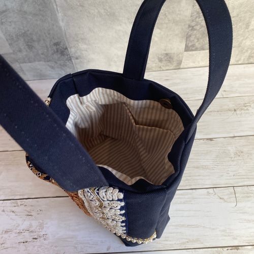 幾何学模様のようなインド刺繍リボンのトートバッグ【Mサイズ】 トート