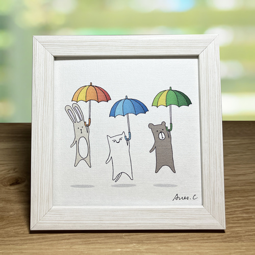 イラスト しろねことうさぎとくま 「かさ」 イラスト Aries Create