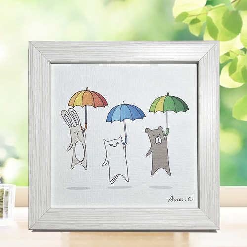 イラスト しろねことうさぎとくま 「かさ」 イラスト Aries Create