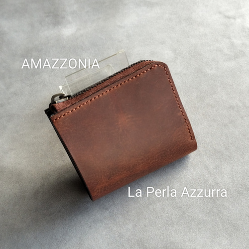 秋色イタリアンレザー アマゾニア×栃木レザー コンパクト 二つ折り L字