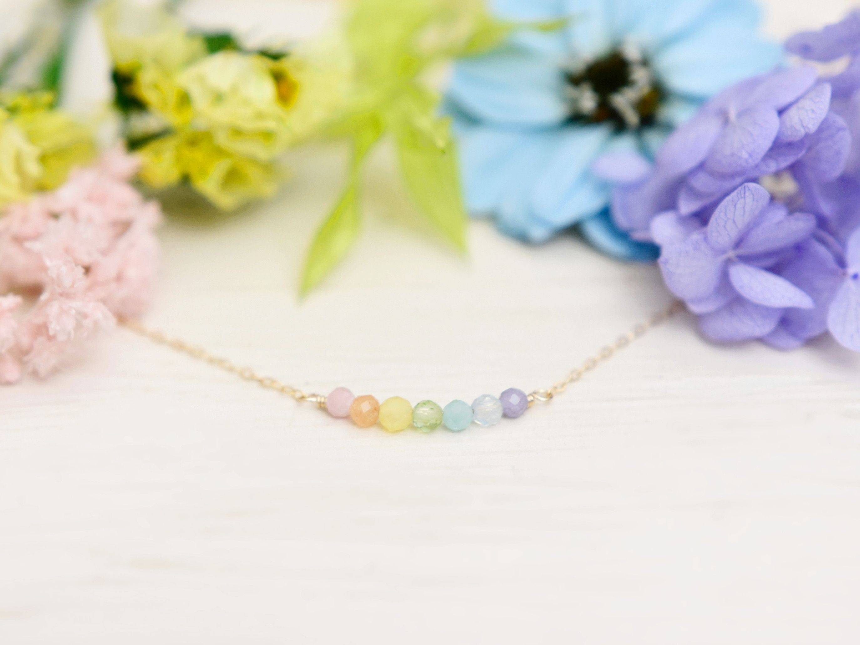 春の虹 春限定【 14kgf ネックレス 】 パステルカラー レインボー マカロン 春色 カラフル 天然石 誕生石