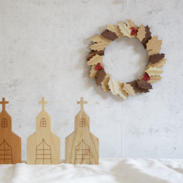 ヒイラギのリース ｜ 全２種類 クリスマス リース 柊 ウォールデコ ドア オーナメント 木製 おしゃれ ナチュラル 6枚目の画像