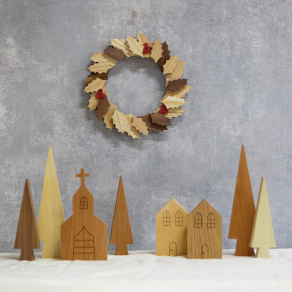 ヒイラギのリース ｜ 全２種類 クリスマス リース 柊 ウォールデコ ドア オーナメント 木製 おしゃれ ナチュラル 8枚目の画像