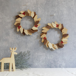 ヒイラギのリース ｜ 全２種類 クリスマス リース 柊 ウォールデコ ドア オーナメント 木製 おしゃれ ナチュラル 4枚目の画像