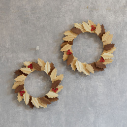 ヒイラギのリース ｜ 全２種類 クリスマス リース 柊 ウォールデコ ドア オーナメント 木製 おしゃれ ナチュラル 2枚目の画像